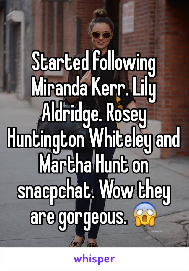 Started following Miranda Kerr. Lily Aldridge. Rosey Huntington Whiteley and Martha Hunt on snacpchat. Wow they are gorgeous. 😱