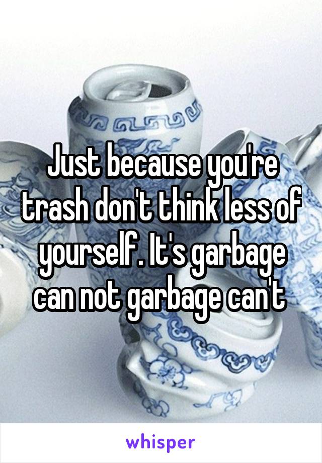 Just because you're trash don't think less of yourself. It's garbage can not garbage can't 