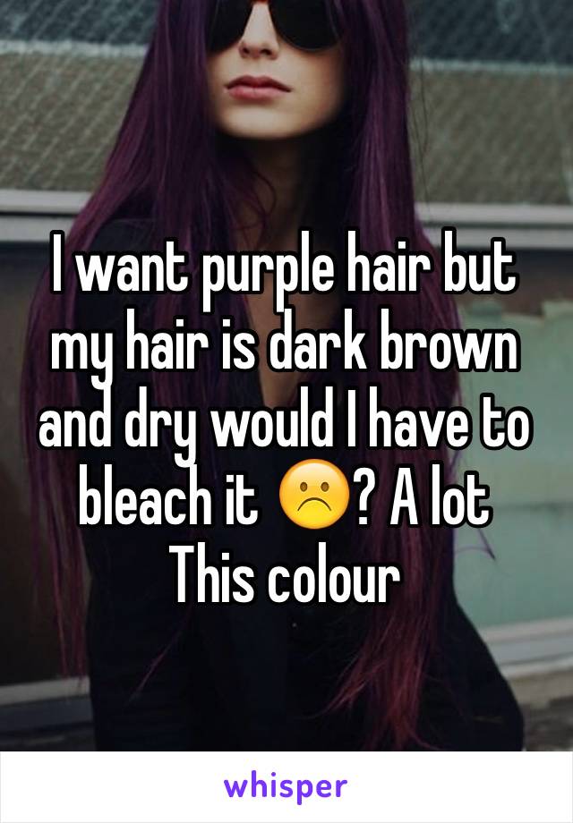 I want purple hair but my hair is dark brown and dry would I have to bleach it ☹️? A lot 
This colour 