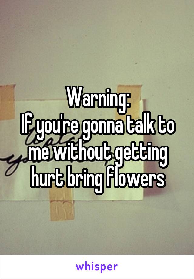 Warning:
If you're gonna talk to me without getting hurt bring flowers