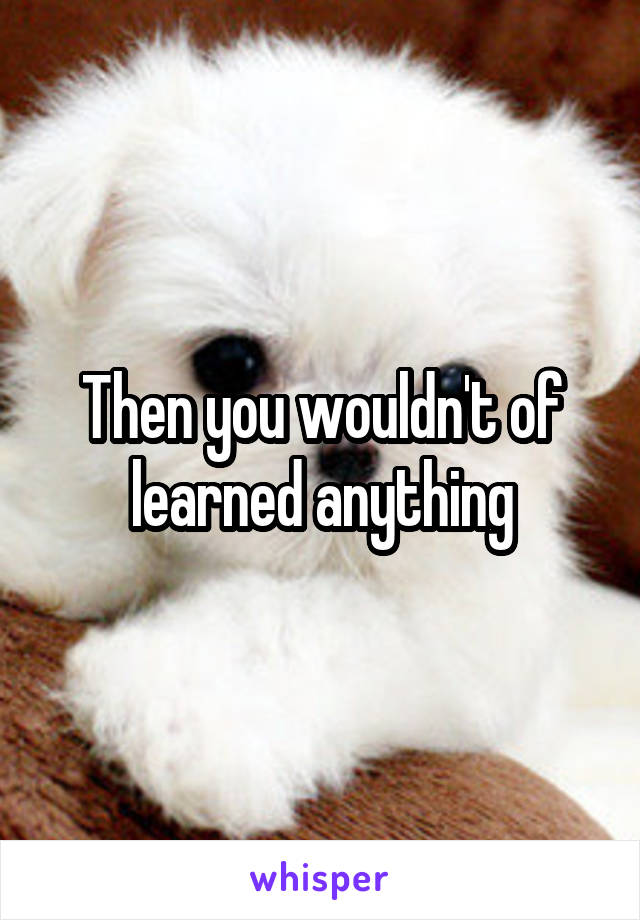 Then you wouldn't of learned anything