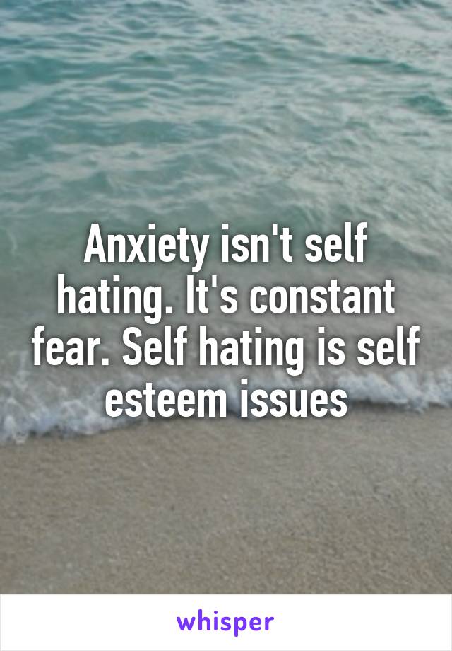 Anxiety isn't self hating. It's constant fear. Self hating is self esteem issues