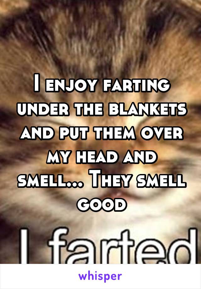 I enjoy farting under the blankets and put them over my head and smell... They smell good