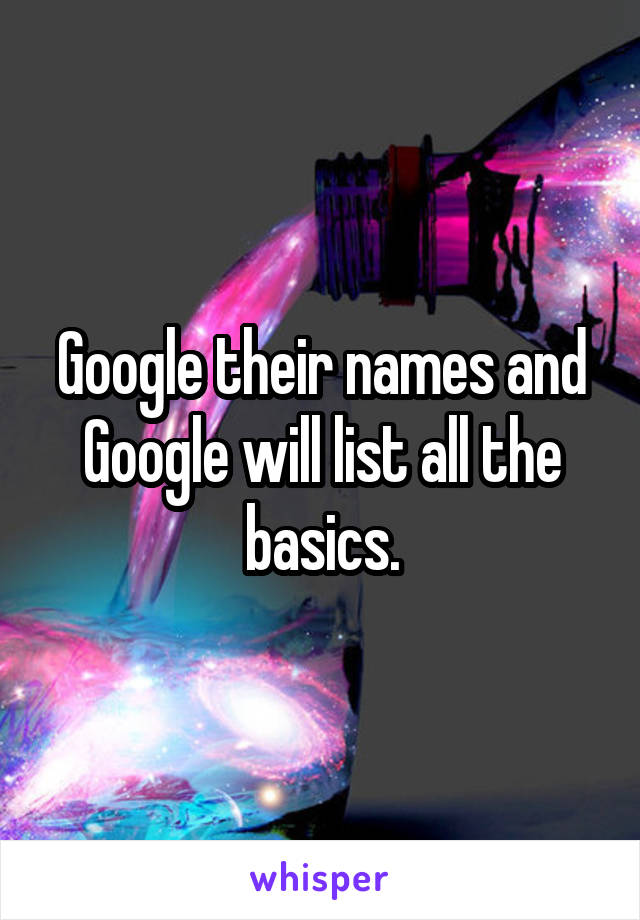 Google their names and Google will list all the basics.