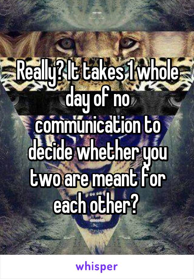 Really? It takes 1 whole day of no communication to decide whether you two are meant for each other? 