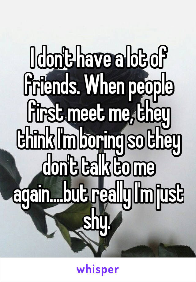 I don't have a lot of friends. When people first meet me, they think I'm boring so they don't talk to me again....but really I'm just shy. 
