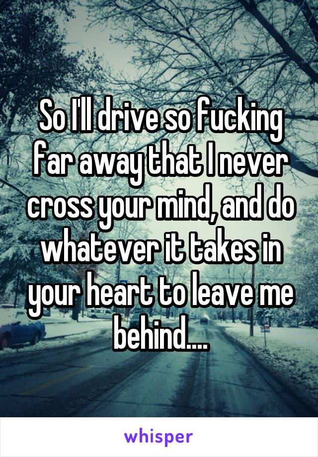 So I'll drive so fucking far away that I never cross your mind, and do whatever it takes in your heart to leave me behind....