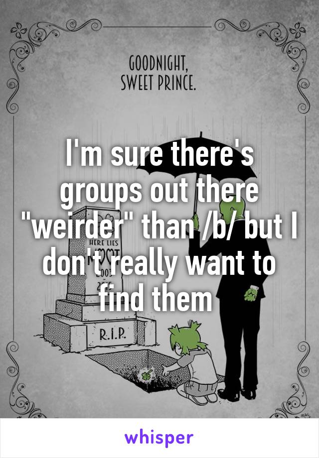 I'm sure there's groups out there "weirder" than /b/ but I don't really want to find them 
