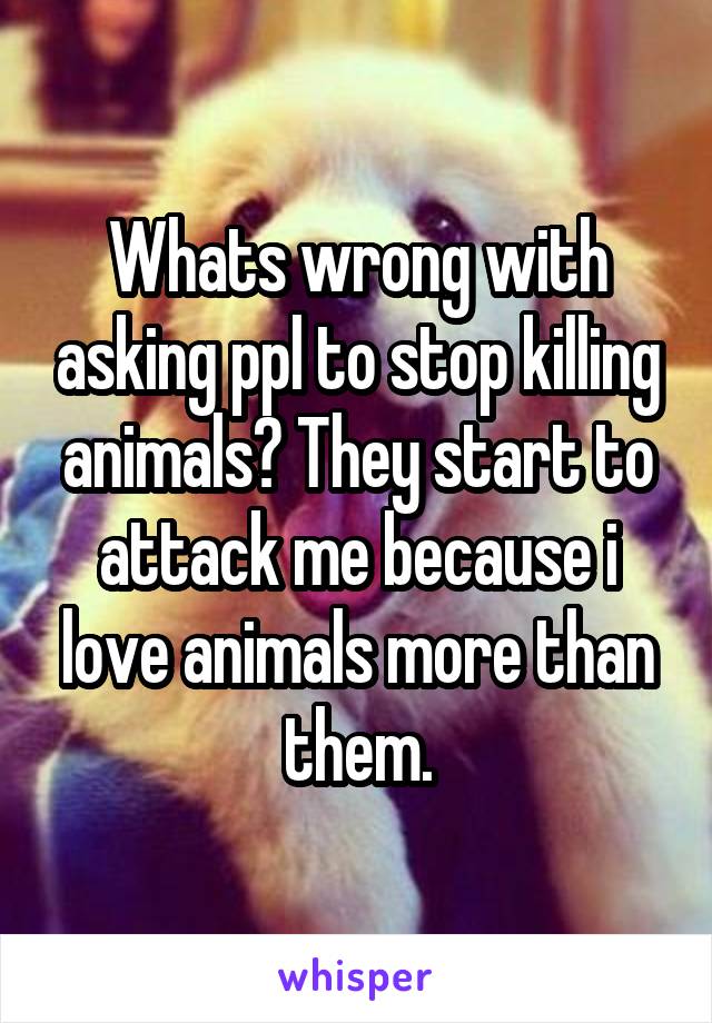 Whats wrong with asking ppl to stop killing animals? They start to attack me because i love animals more than them.
