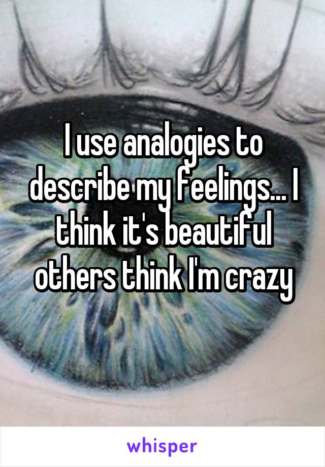 I use analogies to describe my feelings... I think it's beautiful others think I'm crazy

