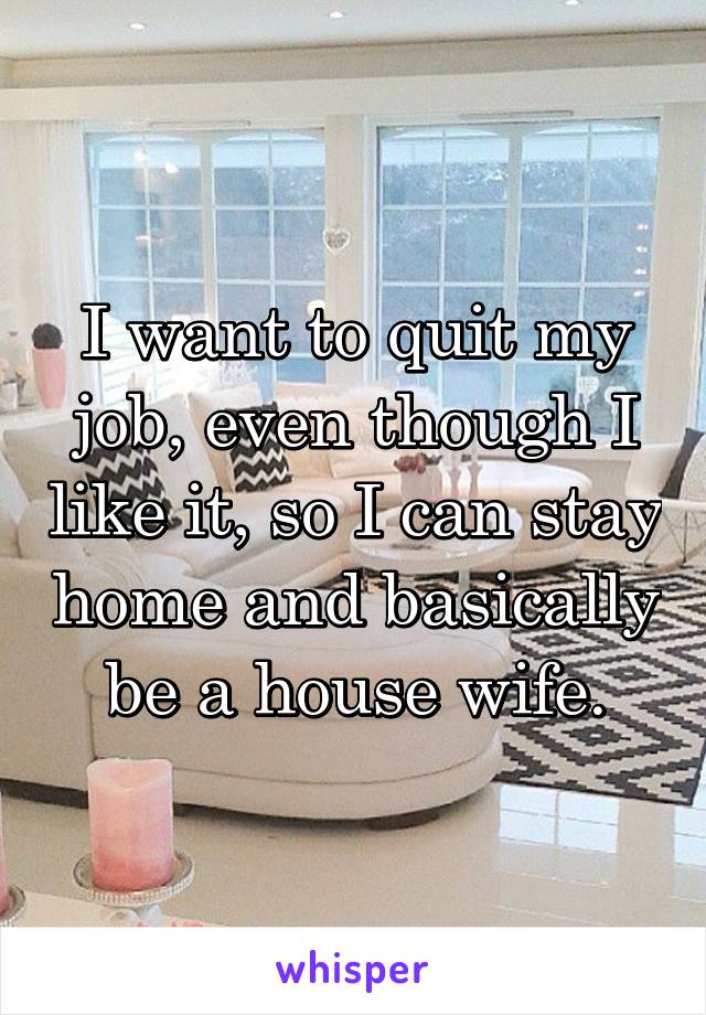 I want to quit my job, even though I like it, so I can stay home and basically be a house wife.