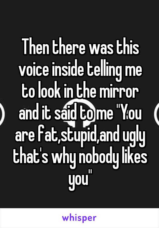 Then there was this voice inside telling me to look in the mirror and it said to me "You are fat,stupid,and ugly that's why nobody likes you"