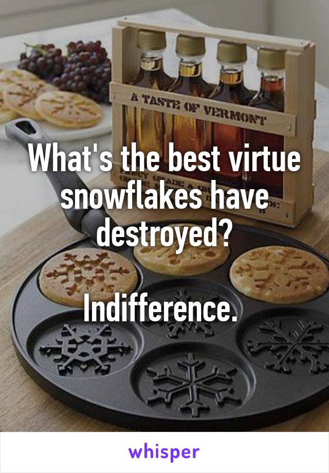 What's the best virtue snowflakes have destroyed?

Indifference. 