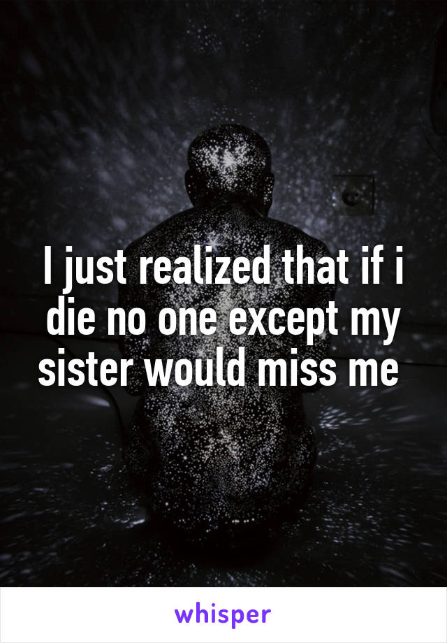 I just realized that if i die no one except my sister would miss me 