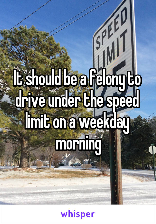 It should be a felony to 
drive under the speed 
limit on a weekday 
morning