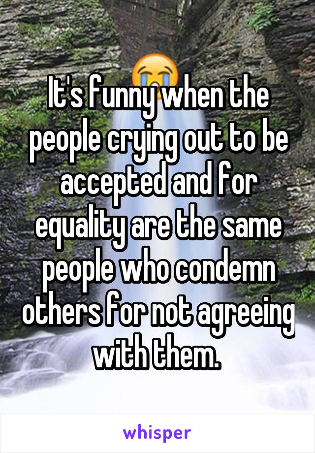 It's funny when the people crying out to be accepted and for equality are the same people who condemn others for not agreeing with them. 