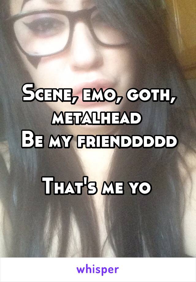 Scene, emo, goth, metalhead 
Be my frienddddd 
That's me yo 
