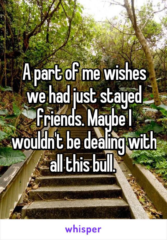A part of me wishes we had just stayed friends. Maybe I wouldn't be dealing with all this bull. 