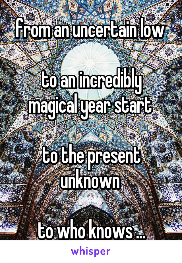 from an uncertain low 

to an incredibly magical year start 

to the present unknown 

to who knows ...