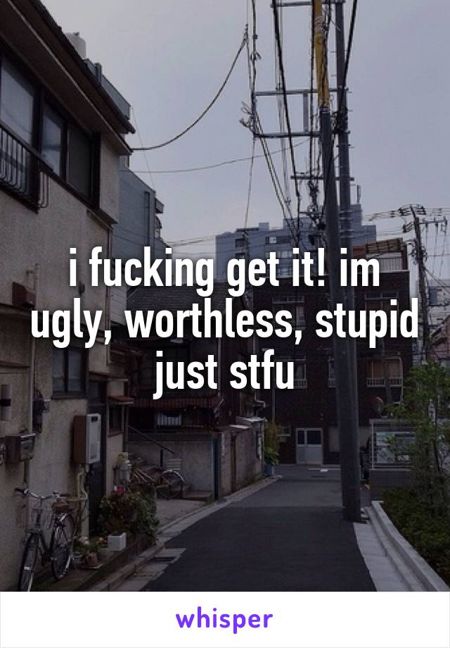 i fucking get it! im ugly, worthless, stupid just stfu