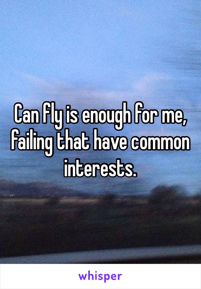 Can fly is enough for me, failing that have common interests.