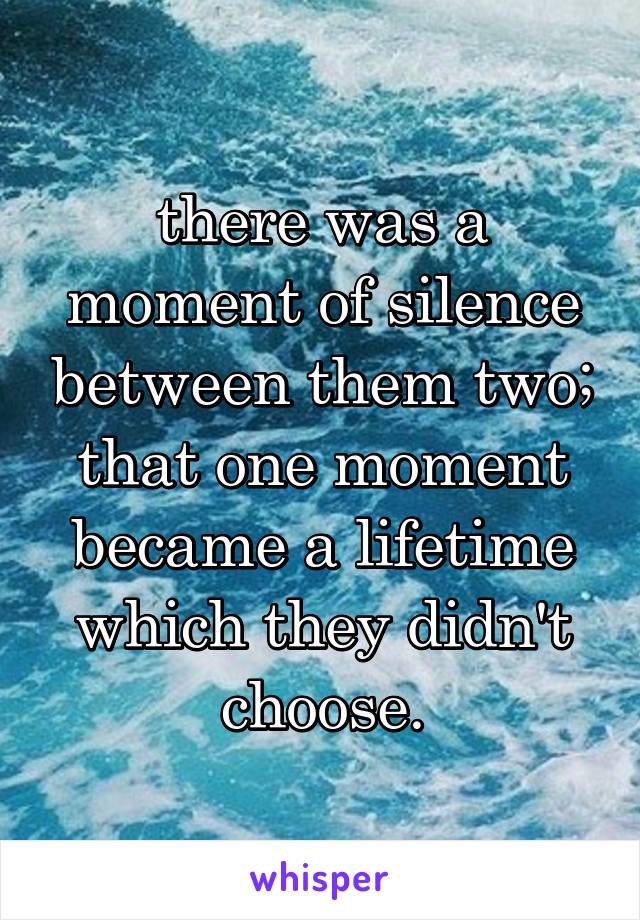 there was a moment of silence between them two;
that one moment became a lifetime which they didn't choose.