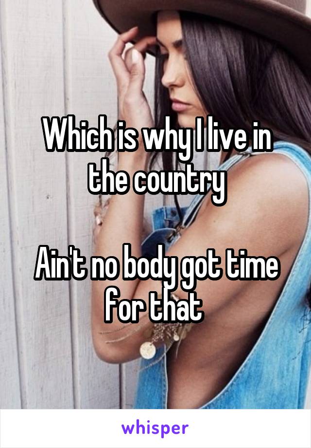 Which is why I live in the country

Ain't no body got time for that 