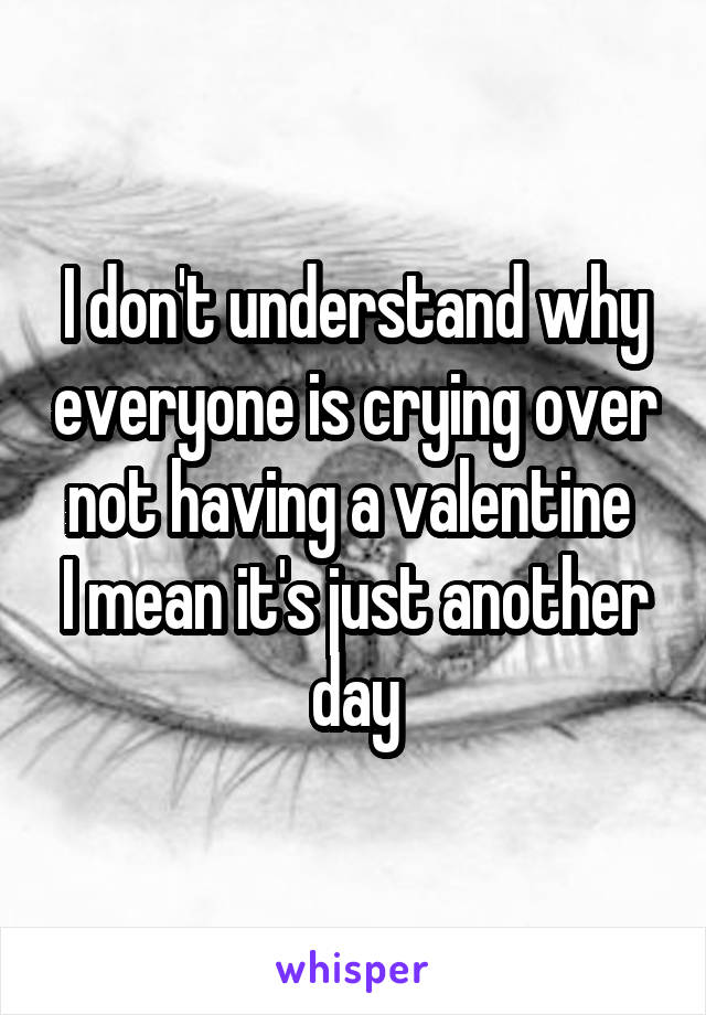 I don't understand why everyone is crying over not having a valentine 
I mean it's just another day