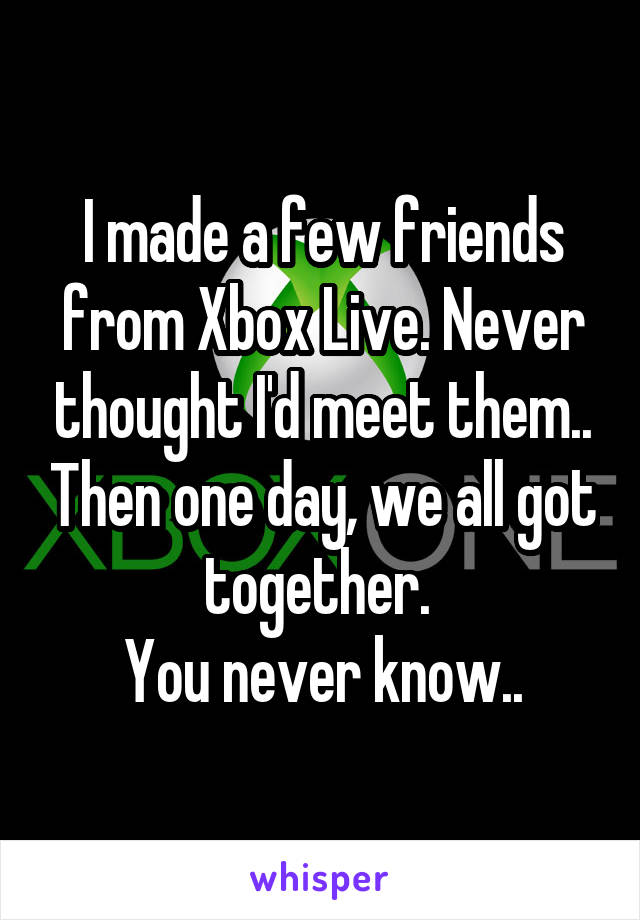 I made a few friends from Xbox Live. Never thought I'd meet them.. Then one day, we all got together. 
You never know..