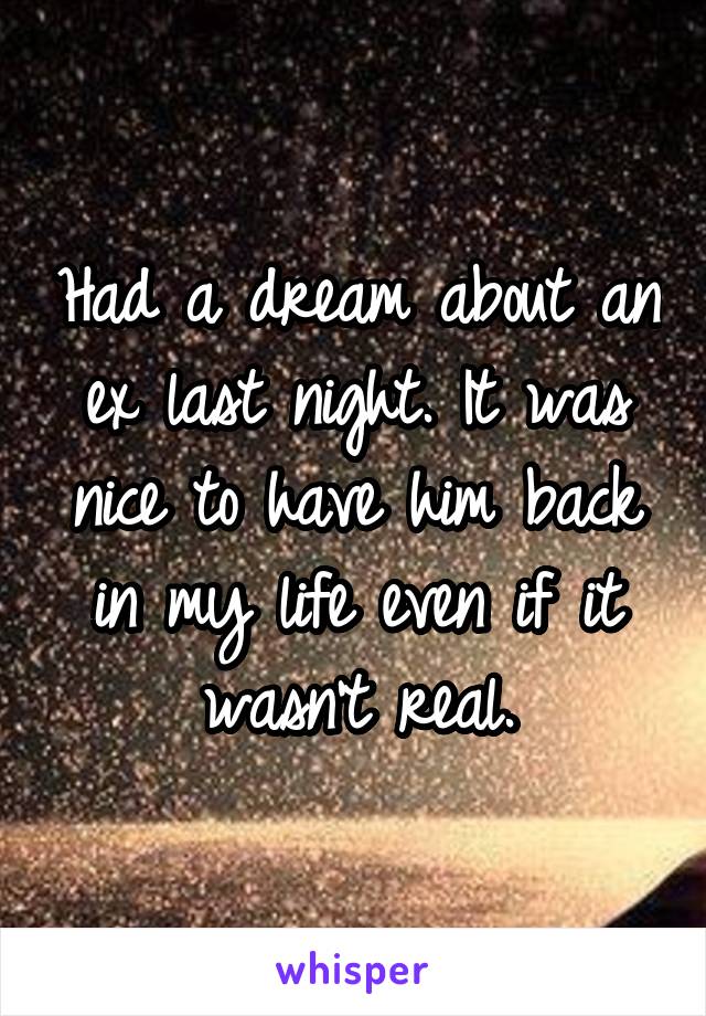Had a dream about an ex last night. It was nice to have him back in my life even if it wasn't real.
