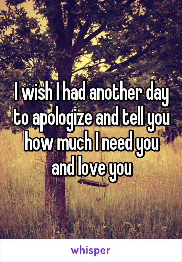 I wish I had another day to apologize and tell you how much I need you and love you