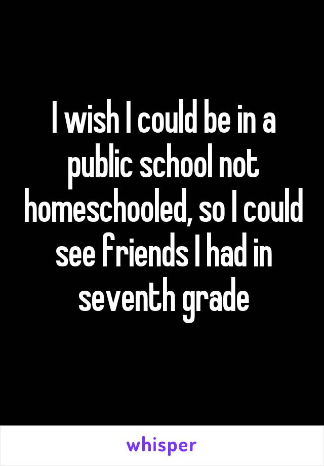 I wish I could be in a public school not homeschooled, so I could see friends I had in seventh grade
