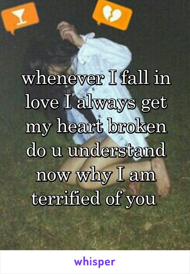 whenever I fall in love I always get my heart broken do u understand now why I am terrified of you 