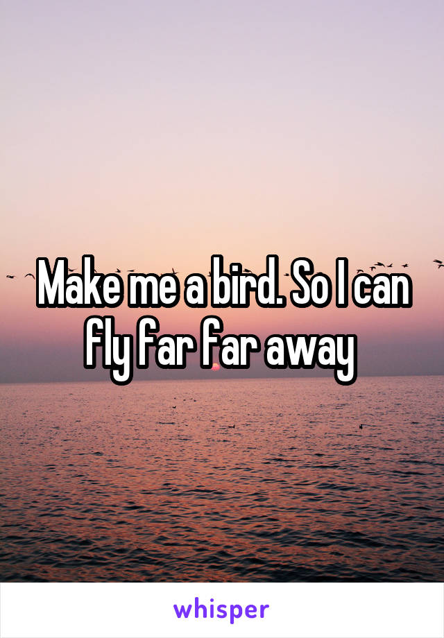 Make me a bird. So I can fly far far away 