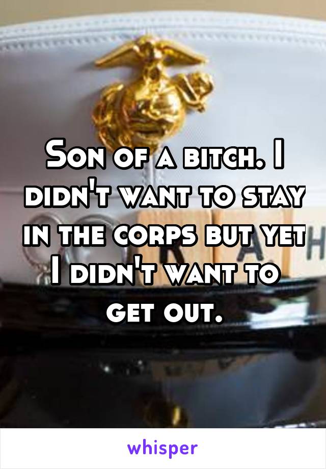 Son of a bitch. I didn't want to stay in the corps but yet I didn't want to get out.