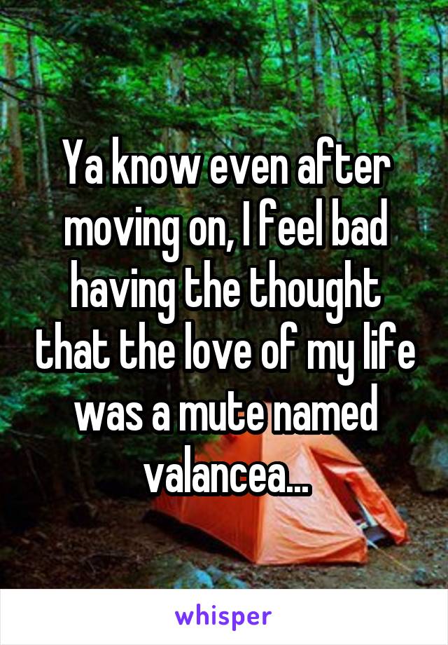 Ya know even after moving on, I feel bad having the thought that the love of my life was a mute named valancea...