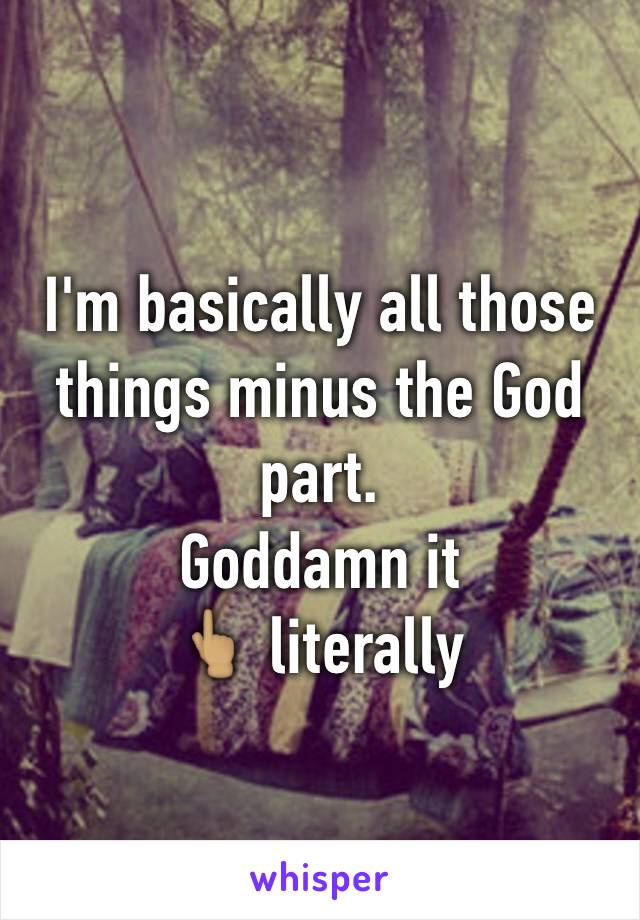 I'm basically all those things minus the God part. 
Goddamn it 
👆🏽 literally 