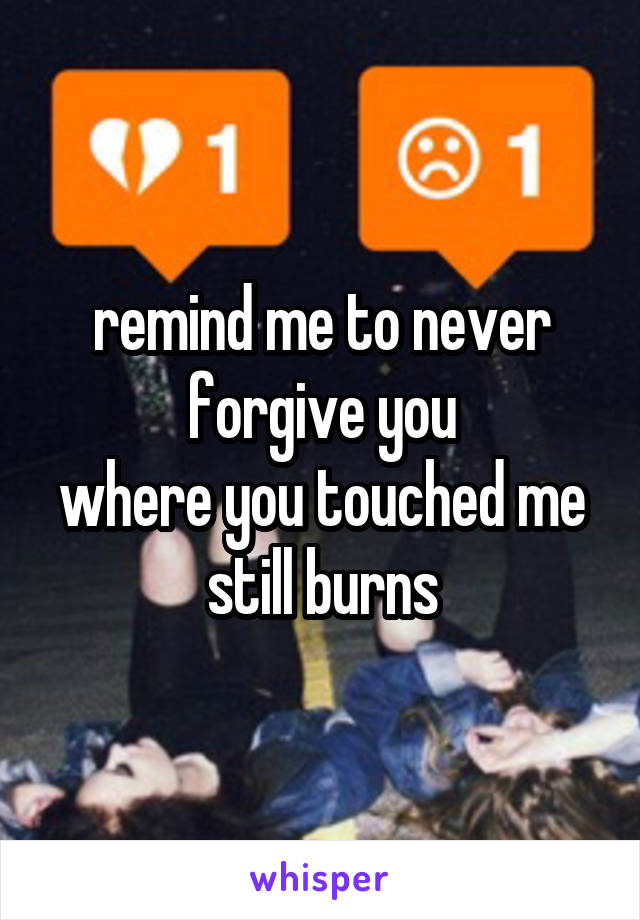 remind me to never forgive you
where you touched me still burns