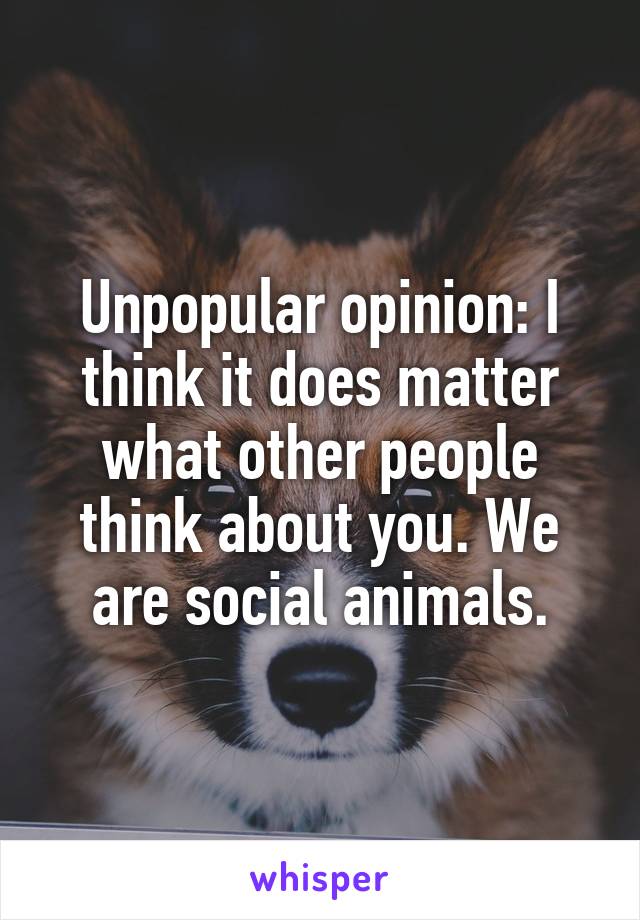 Unpopular opinion: I think it does matter what other people think about you. We are social animals.
