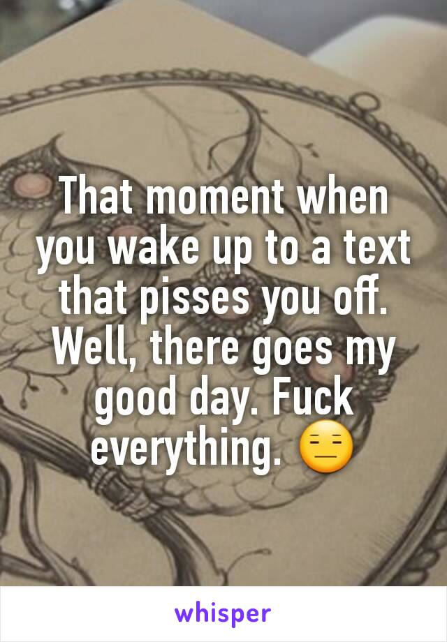 That moment when you wake up to a text that pisses you off. Well, there goes my good day. Fuck everything. 😑