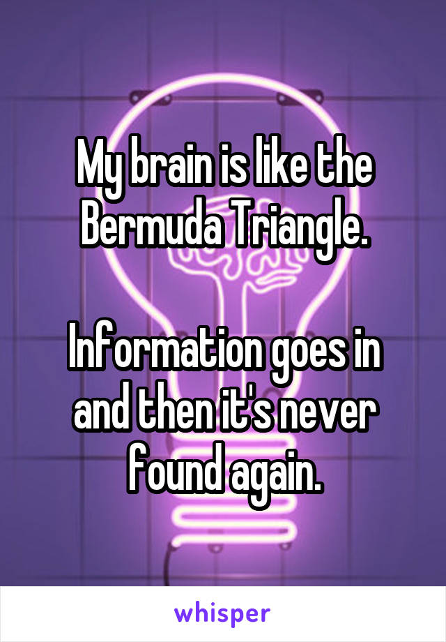 My brain is like the Bermuda Triangle.

Information goes in and then it's never found again.