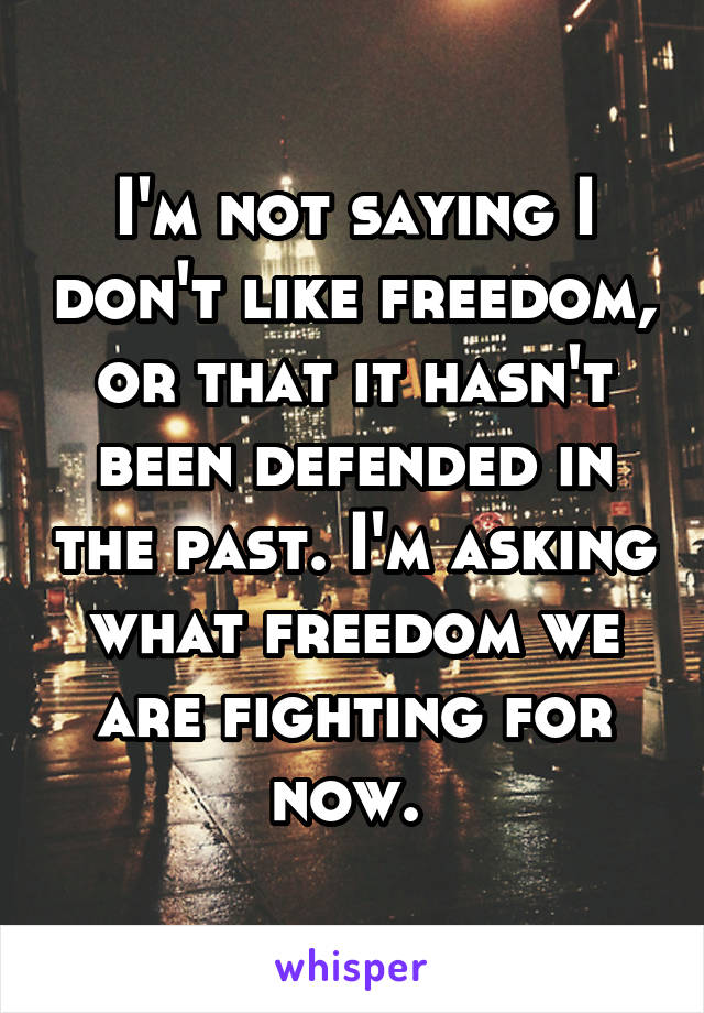 I'm not saying I don't like freedom, or that it hasn't been defended in the past. I'm asking what freedom we are fighting for now. 