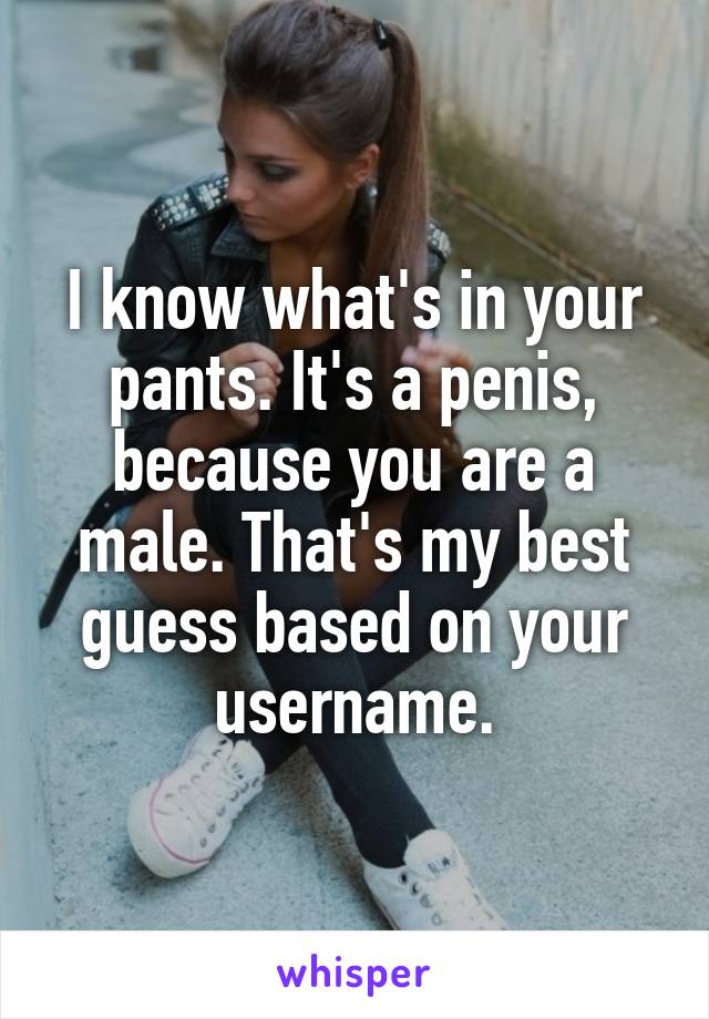 I know what's in your pants. It's a penis, because you are a male. That's my best guess based on your username.