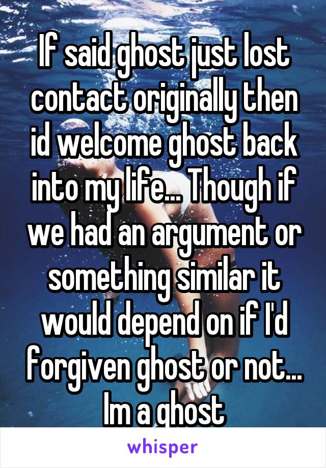 If said ghost just lost contact originally then id welcome ghost back into my life... Though if we had an argument or something similar it would depend on if I'd forgiven ghost or not... Im a ghost
