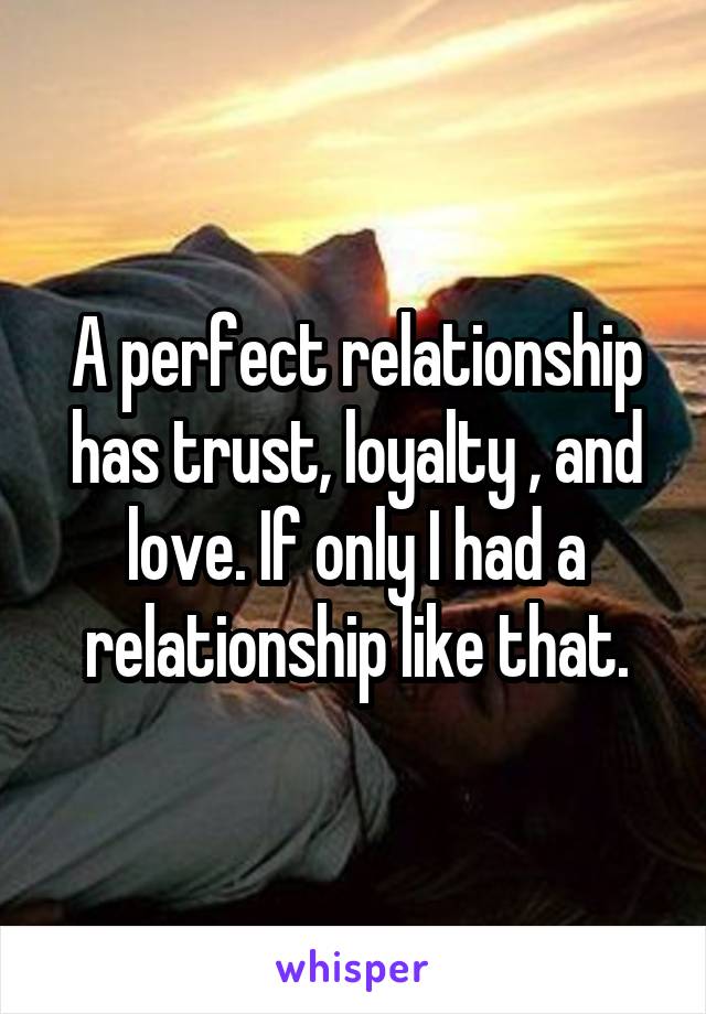 A perfect relationship has trust, loyalty , and love. If only I had a relationship like that.