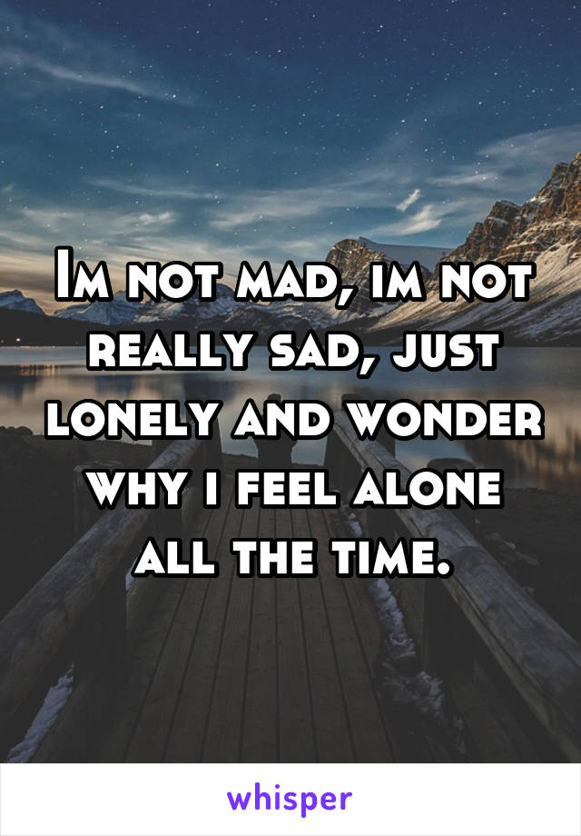 Im not mad, im not really sad, just lonely and wonder why i feel alone all the time.