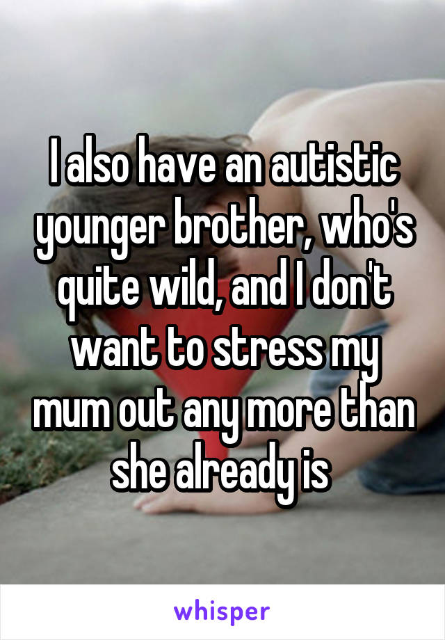 I also have an autistic younger brother, who's quite wild, and I don't want to stress my mum out any more than she already is 