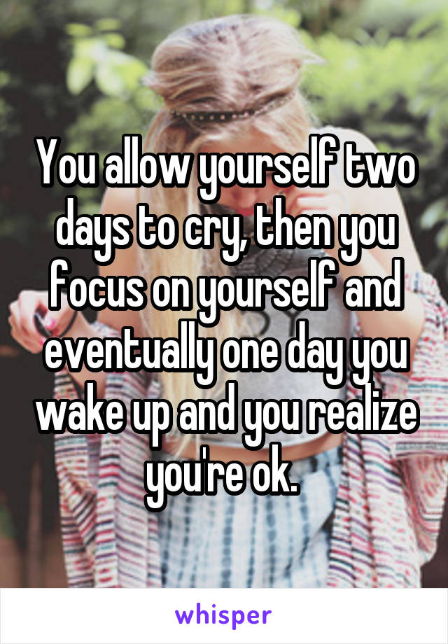 You allow yourself two days to cry, then you focus on yourself and eventually one day you wake up and you realize you're ok. 
