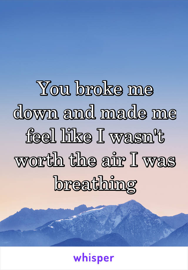 You broke me down and made me feel like I wasn't worth the air I was breathing