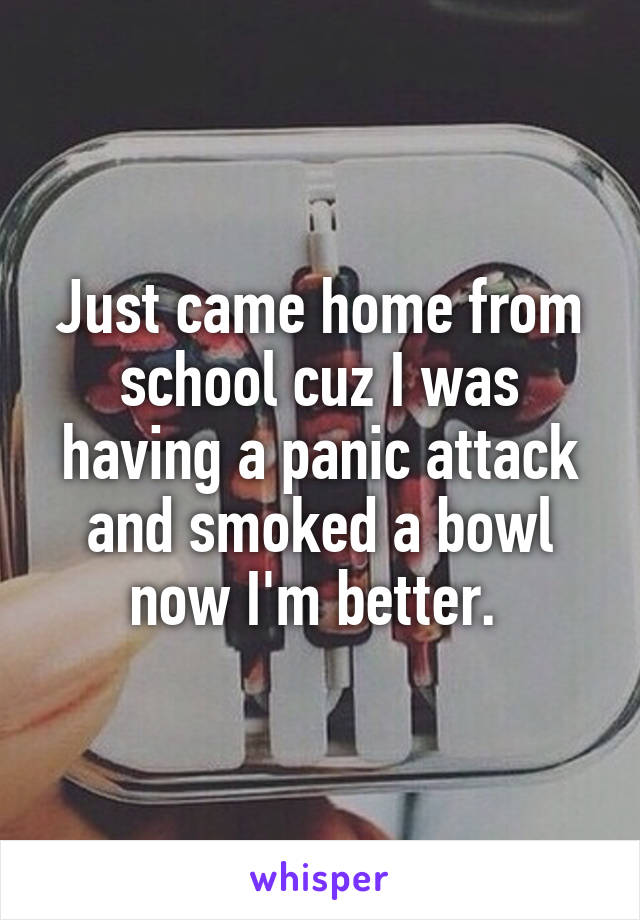 Just came home from school cuz I was having a panic attack and smoked a bowl now I'm better. 